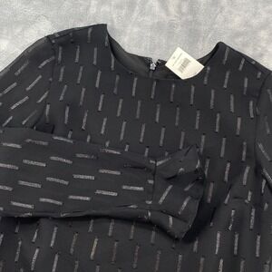 Banana Republic Black Metallic Clip Dot Shift Dress L/Sleeve Flounce Cuff SZ 0P